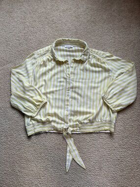beachlunchlounge yellow and white striped button down shirt with tie